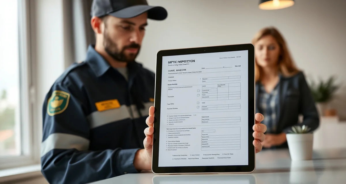 SepticMind branded inspection report customization interface Customizable septic inspection report template displayed on tablet showing branded logo placement and editable form fields for professional service documentation.