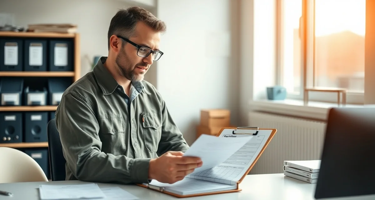 Septic Inspector Reviewing Compliance Documentation Septic inspection report being reviewed by professional inspector to identify and avoid common documentation errors