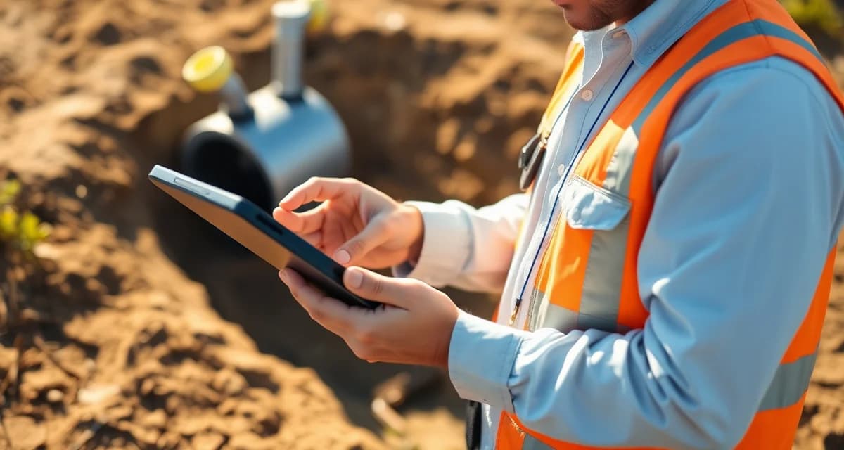Field-based septic inspection documentation Septic inspector documenting inspection report on-site using mobile software technology for accurate field documentation.