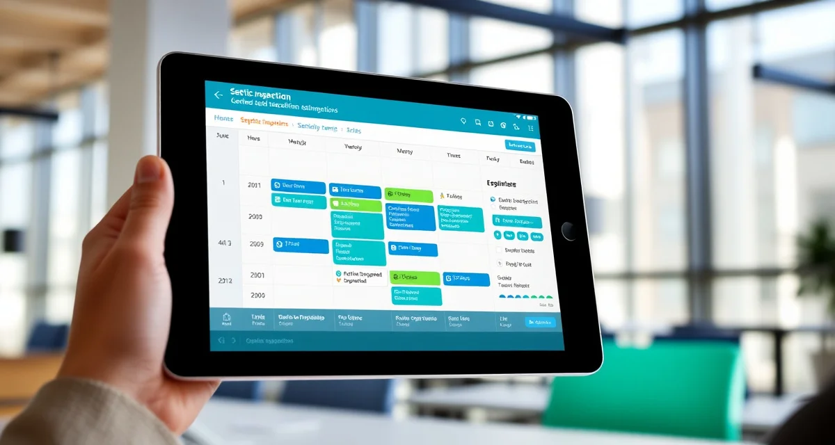 Septic scheduling platform with technician matching Septic inspection scheduling software interface displaying automated appointment calendar with technician assignments and route optimization