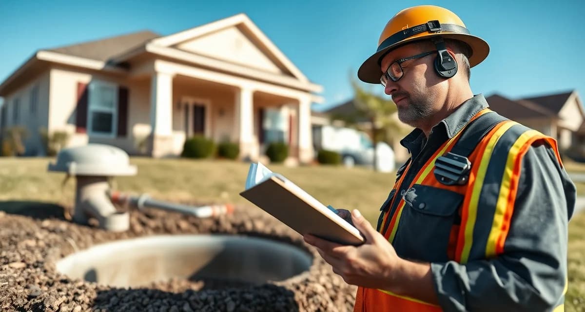 State septic inspection licensing requirements visual Licensed septic inspector conducting system inspection with professional equipment and documentation at residential property