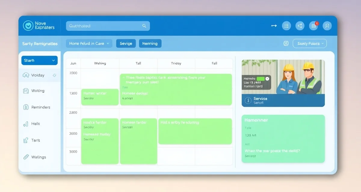Automated septic maintenance scheduling system SepticMind septic maintenance reminder software dashboard showing automated service interval scheduling and customer notifications.