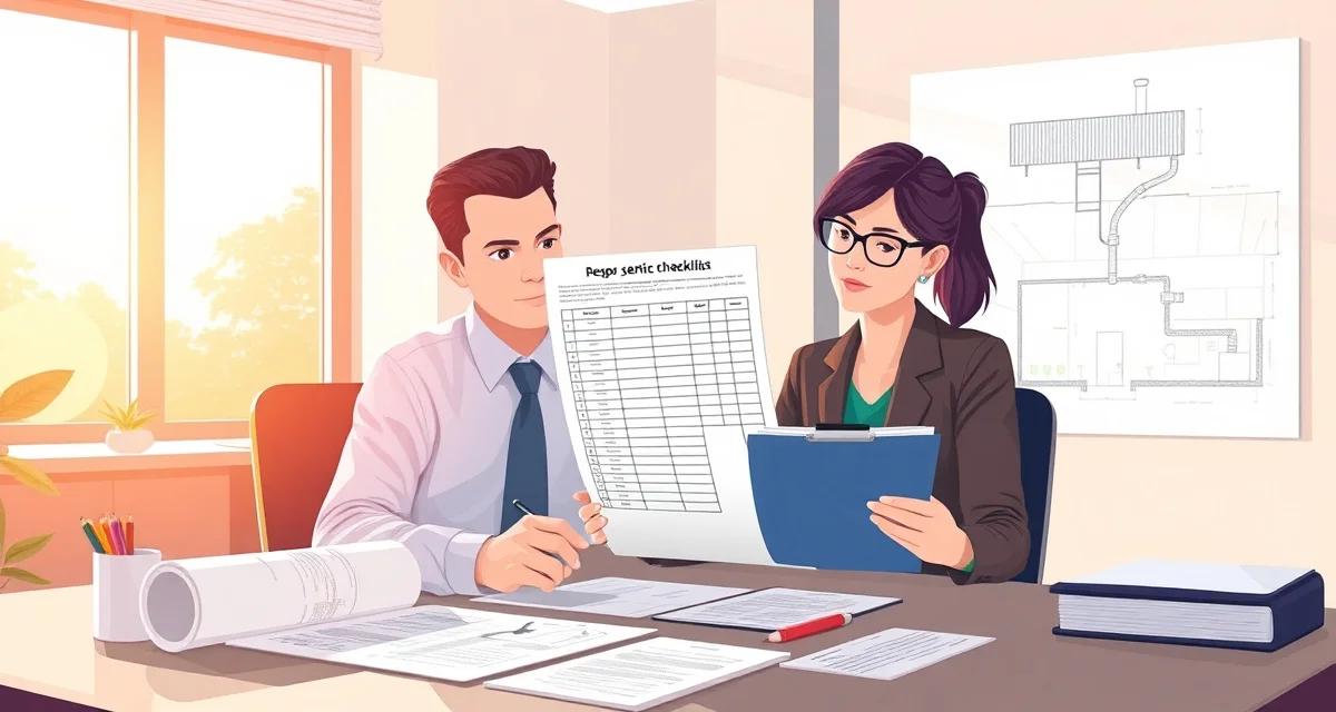 Complete septic permit application requirements Septic permit application documents and checklist for service inspections and installations displayed on desk with blueprints.