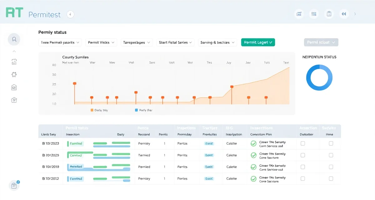 Multi-county septic permit management workflow Organized septic permit tracking system showing multiple county timelines, inspection stages, and permit status management across different jurisdictions.