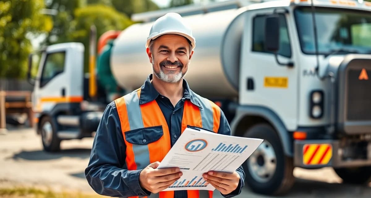 Pricing strategy guide for septic system companies Septic service manager analyzing price increase strategy with financial charts and customer communication documents