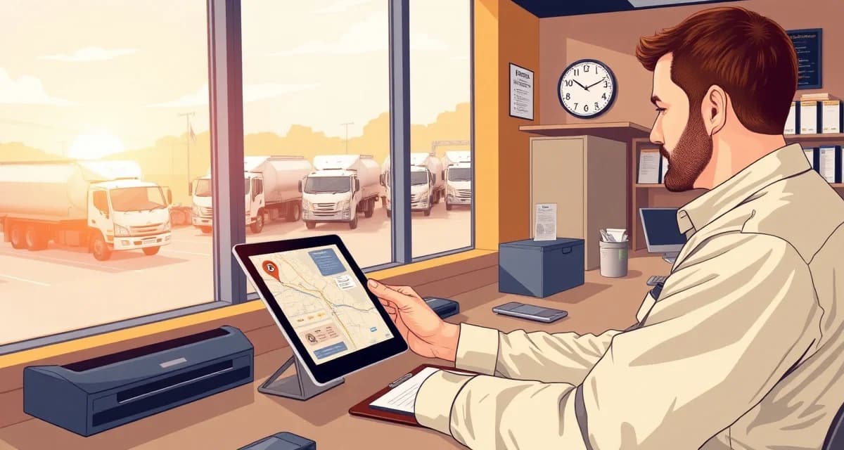 Smart scheduling system for septic service companies Septic pumping company dispatcher efficiently scheduling multiple service jobs on digital tablet with route optimization map