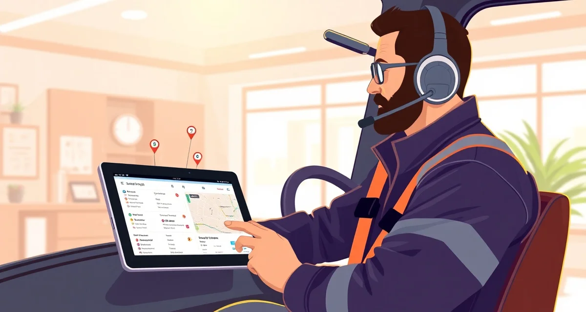 Digital dispatch management for septic service companies Septic service technician using mobile dispatch software to optimize routing and job scheduling for increased productivity and efficiency