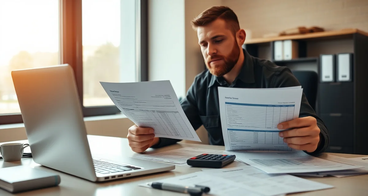 Septic pricing strategy and cost calculation Septic service business owner calculating pricing rates and costs using worksheets and calculator on desk