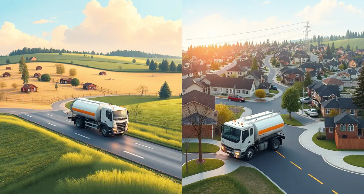 Rural vs Suburban Septic Service Market Differences Comparison of septic service operations in rural versus suburban markets showing different routing and market strategies