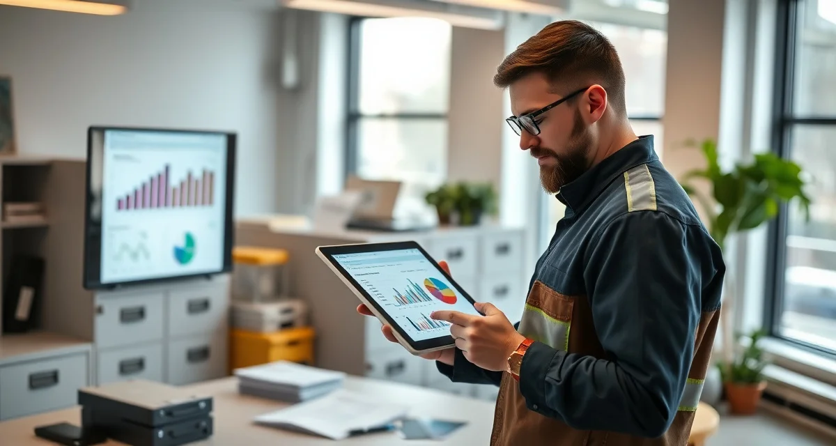 Real septic business results from SepticMind software users Septic service company owner reviewing customer success metrics and business growth data on digital management software dashboard