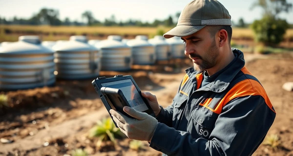 Mobile offline capability for septic system inspections Septic service technician using mobile offline software to access job records without cellular signal in rural area