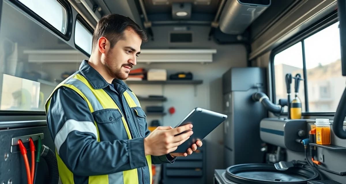 Septic service management software for independent operators Solo septic operator using SepticMind software on tablet to manage service scheduling and billing efficiently
