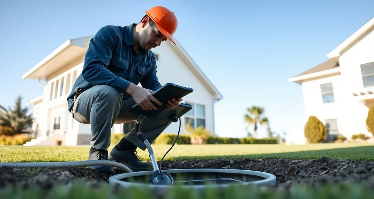 Septic tank maintenance for vacation rentals Professional septic system inspection at a vacation rental property with trained technician using diagnostic equipment