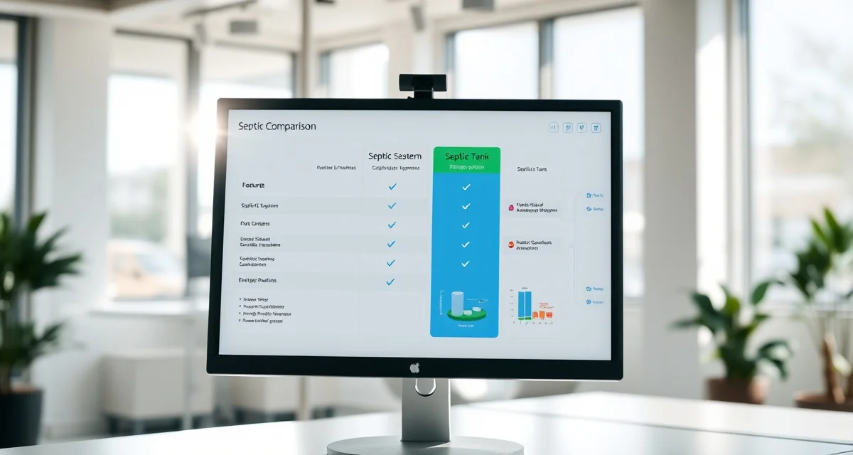 Septic management software feature comparison Side-by-side comparison dashboard of septic company operations software platforms showing features and capabilities.