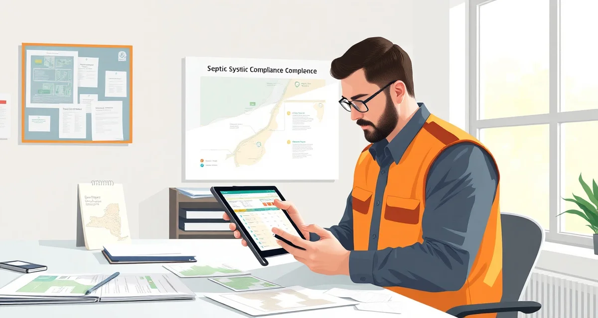 SepticMind compliance management tools for New York septic contractors Septic service software interface showing New York regulatory compliance tracking and county-level septic system management features