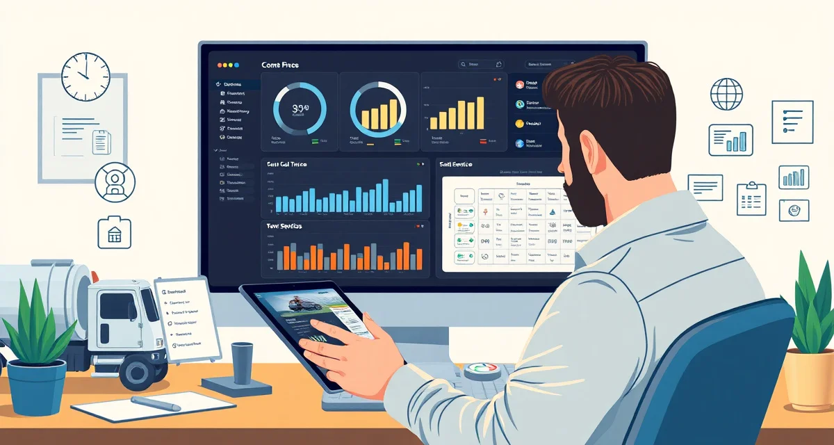 Small business septic service management platform interface Septic software dashboard designed for small companies managing 1-3 trucks with simplified workflows and affordable pricing options