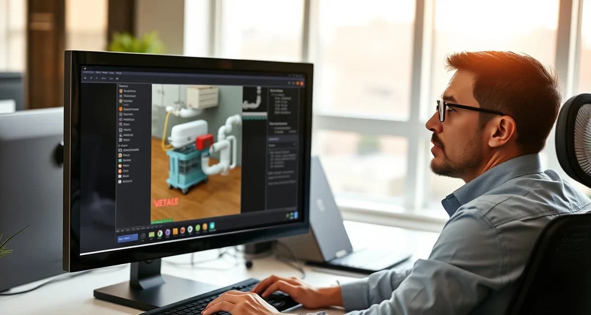 Efficient septic software training demonstration Septic system technician completing software training using SepticMind's video library on computer workstation