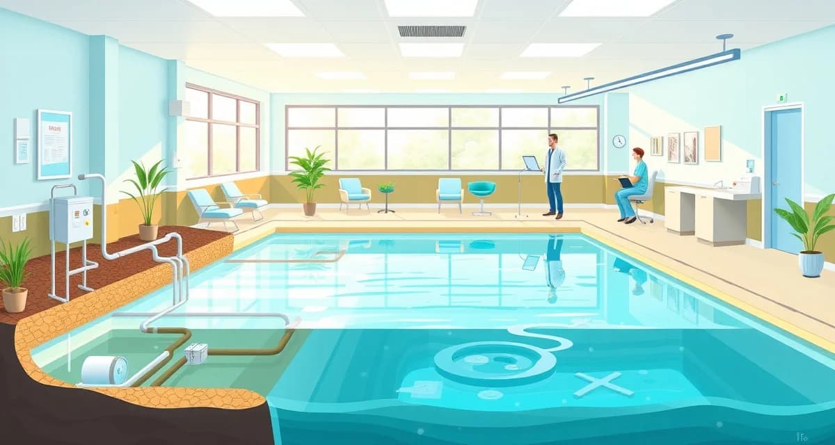 Outpatient rehab clinic septic service requirements Septic system management diagram for physical therapy clinics with aquatic therapy pools and wastewater treatment infrastructure