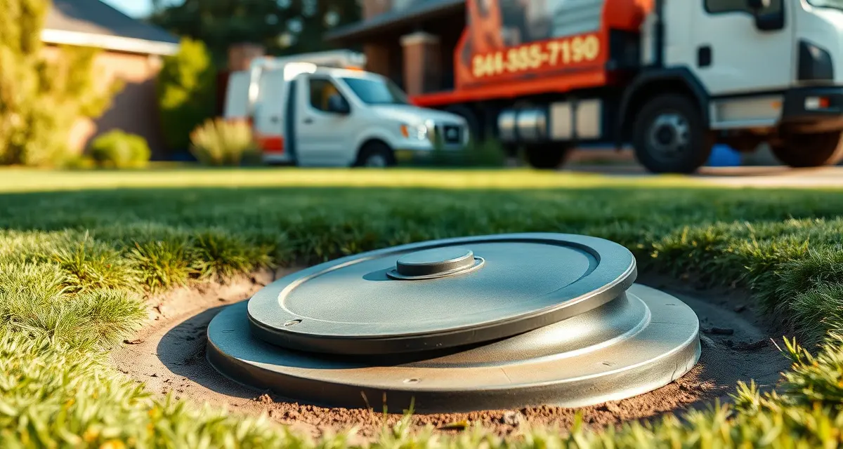 Professional septic pumping service Septic tank pumping service technician accessing residential septic system for maintenance and inspection