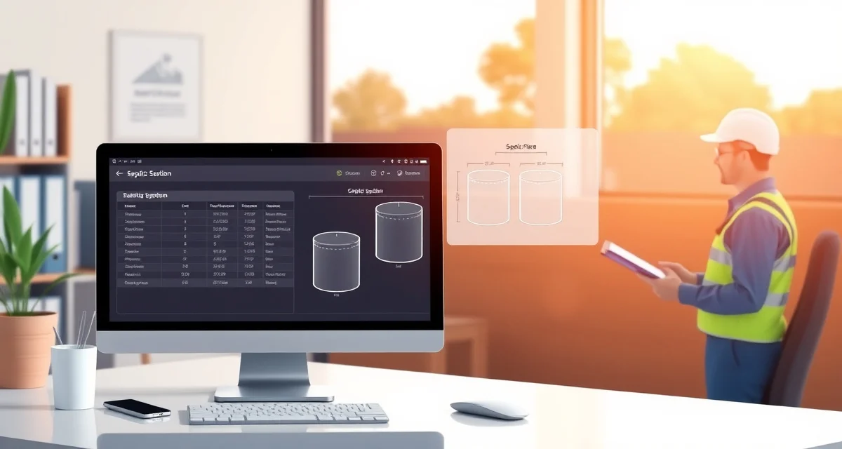 Tank data management technology for septic service dispatch SepticMind septic tank size database system showing tank specifications and dispatch management interface for service technicians.