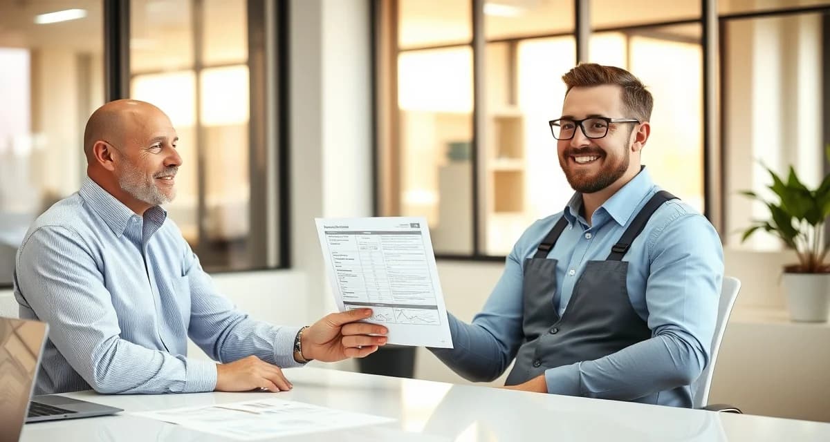 Performance review best practices for septic service technicians Septic company manager conducting structured technician performance review with evaluation metrics and compliance data