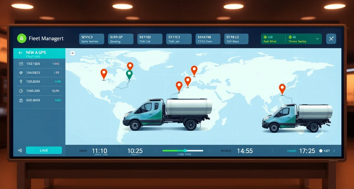 Fleet tracking dashboard for septic service companies Septic technician tracking software displaying real-time GPS location of service trucks on interactive map dashboard for field crew management