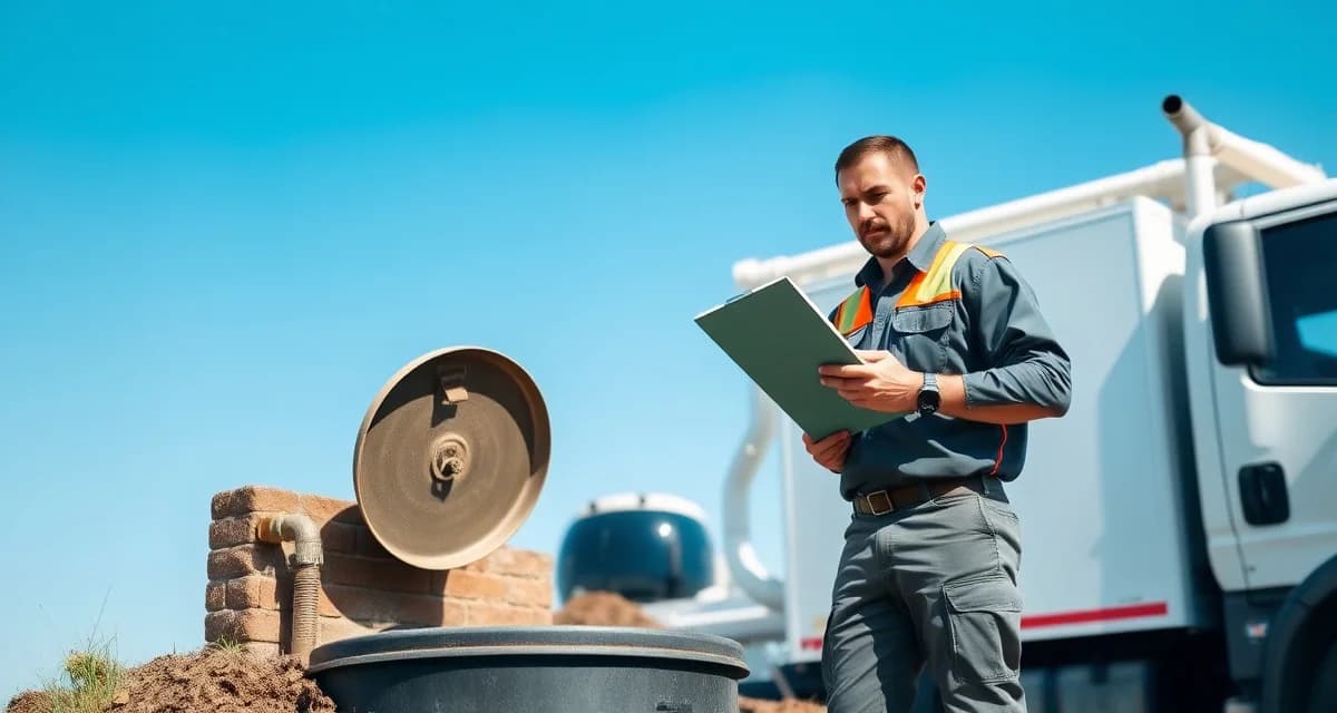 Septic company service upselling best practices Septic technician performing system inspection and upselling opportunities during service call to increase company revenue