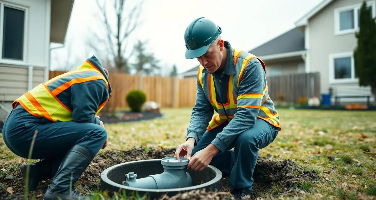 Mandatory septic inspection compliance requirements Professional septic system inspector performing mandatory state-required inspection on residential septic tank installation