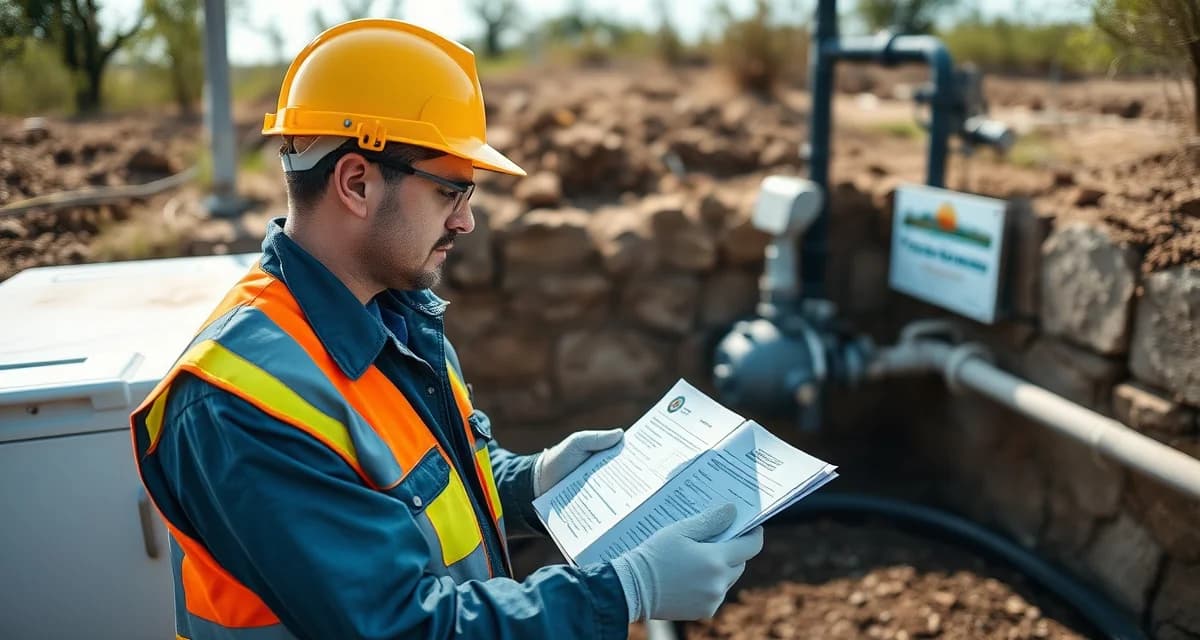 Texas septic system TCEQ inspection process TCEQ-certified technician inspecting Texas onsite sewage facility for regulatory compliance and wastewater management standards