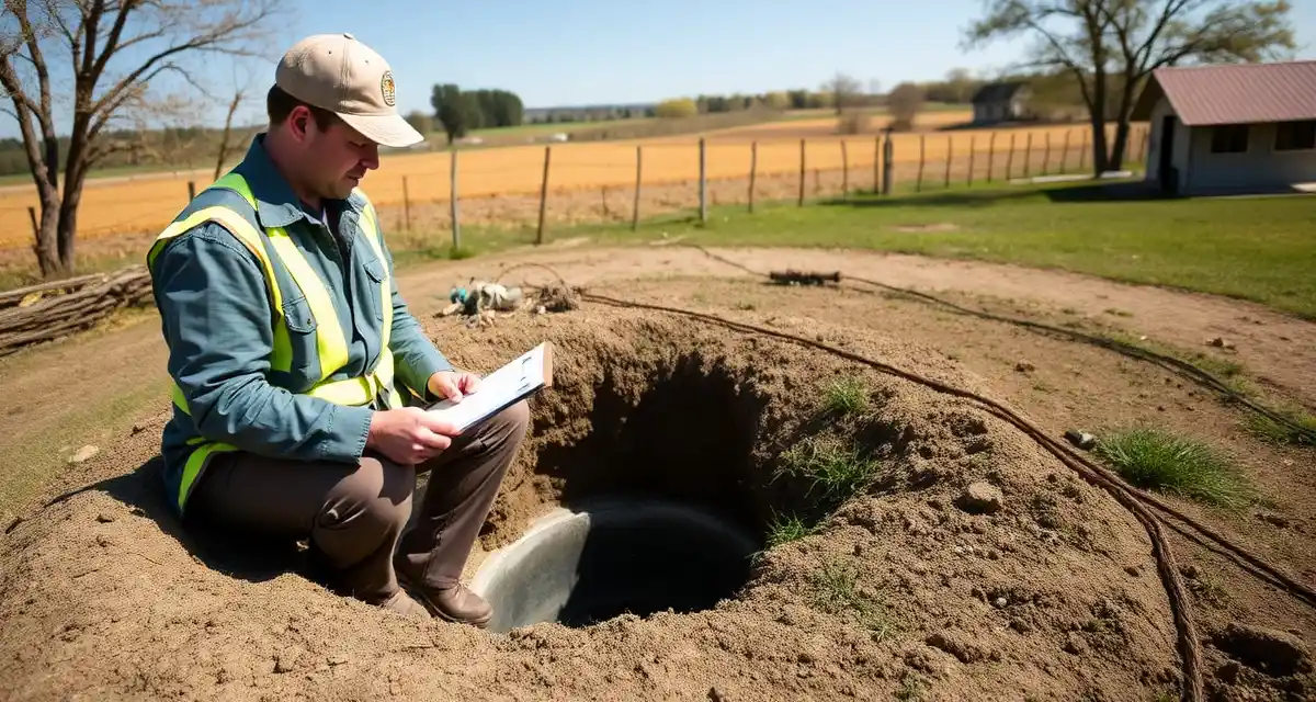 Rural USDA septic inspection compliance USDA septic inspection requirements for rural property loans showing inspector examining septic system compliance standards