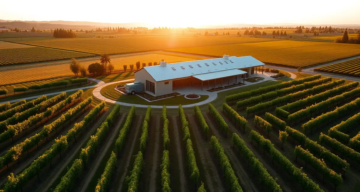 Professional winery septic service and inspection Aerial view of California winery property with septic system management infrastructure for high-volume event traffic and agricultural tourism.