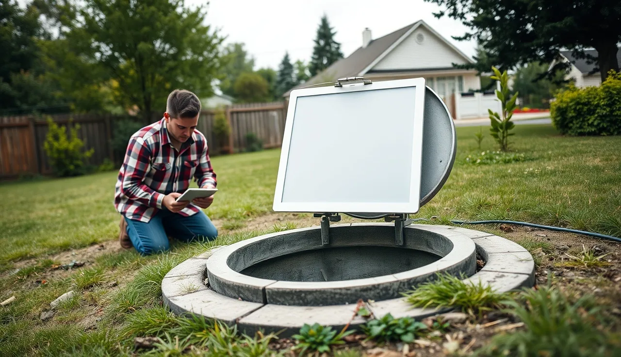 Homeowner adding a biotech septic treatment tablet to an open tank