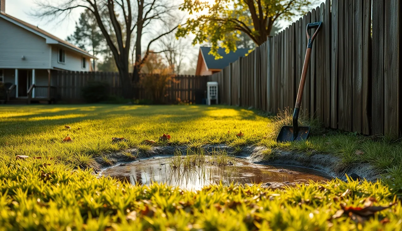 Soggy backyard lawn over a failing septic drain field area